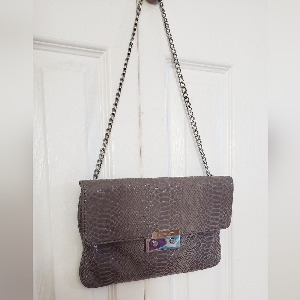 Michael Kors Sloan Angora Snake Emboss Leather Clutch Chain Strap Shoulder Bag - Picture 2 of 8